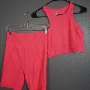 Twenty Montreal Womens Neon Pink Biker Shorts Sports Bra Set Size Medium- Large